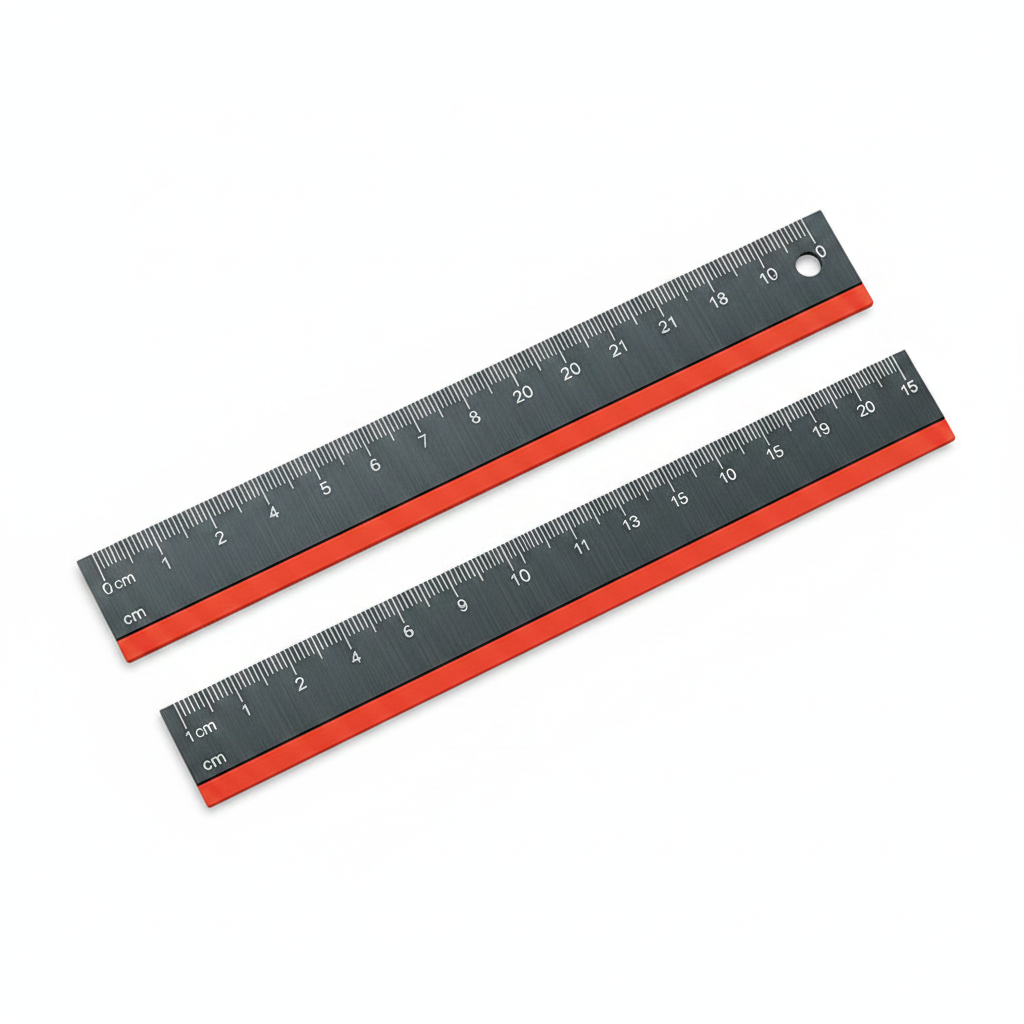Steel Ruler Set - 30cm and 15cm Dark Steel with Red Orange Edge Trim