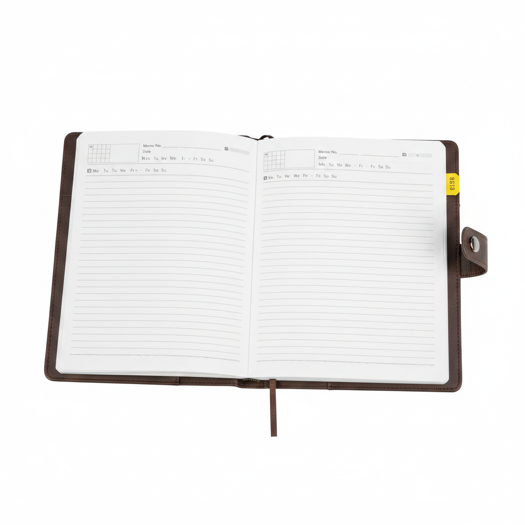 Jinbo 18K Notebook - Open Showing White Lined Pages with Weekly Tracker