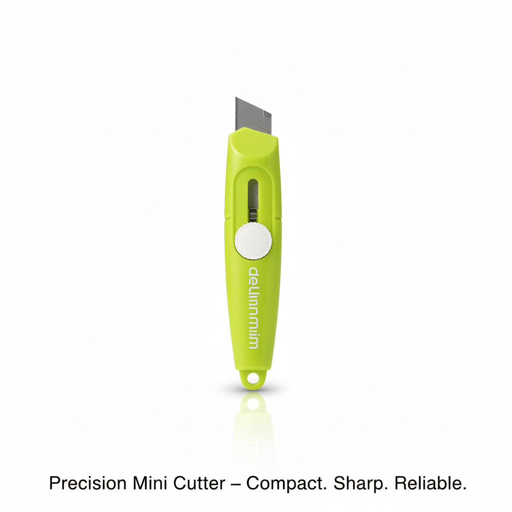 Deli Mini Cutter No.2020 - Lime Green Compact Body with SK5 Blade and White Thumb Wheel