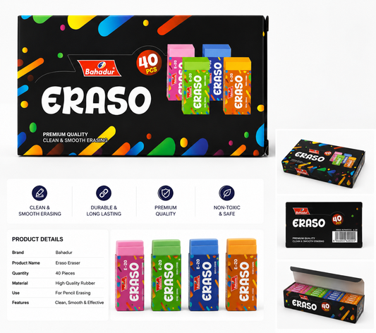 Bahadur ERASO Soft Erasers - Box of 40