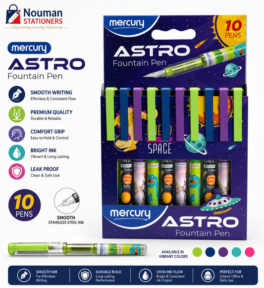 Mercury Brito Astro Fountain Pen – Space & Dino Adventure Design, 10 Pack