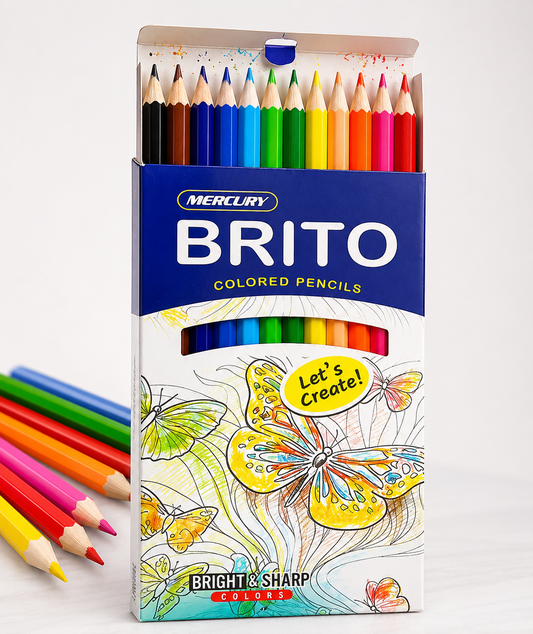 Mercury Brito Colored Pencils – Full Size, Bright & Sharp, 12 Colours