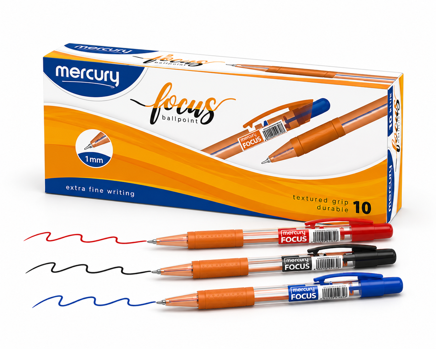 Mercury Focus Ballpoint Pen – 1mm Extra Fine Writing, 10 Pack