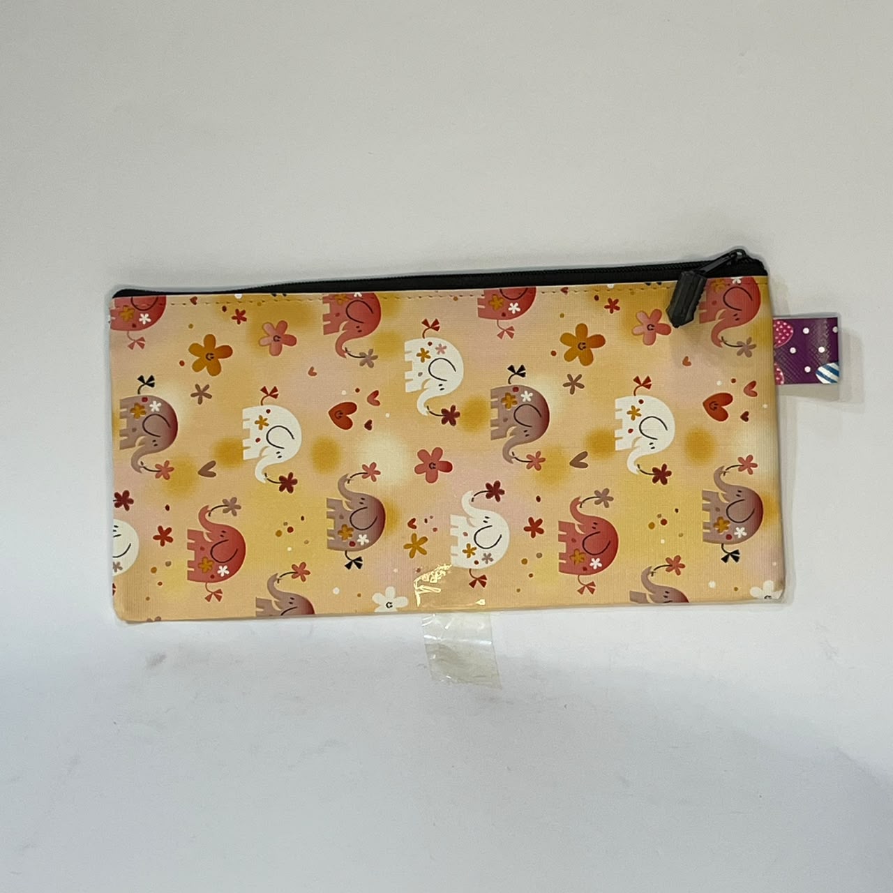 Yellow elephant floral print pencil pouch