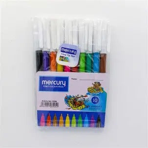 Mercury Fibre Tip Marker Color Set 10 vibrant colours in zip pouch packaging