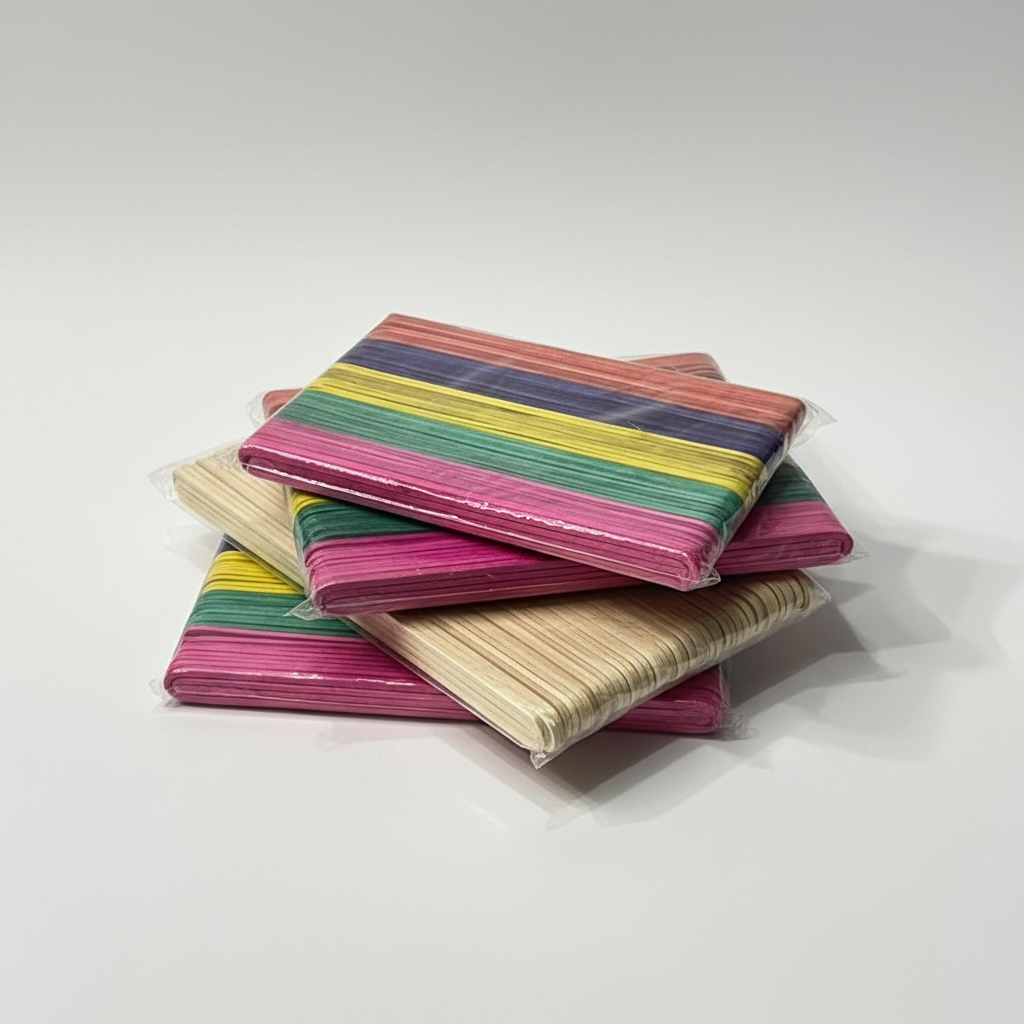 Colorful ice cream sticks on white background