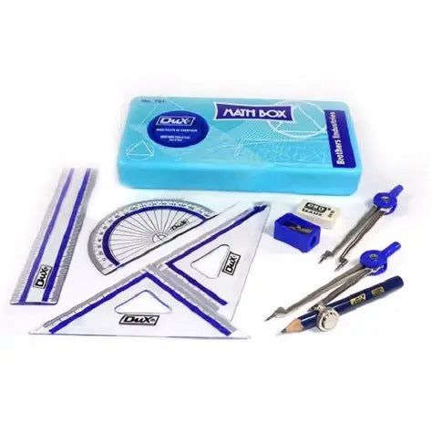 Dux Math Box Geometry Set with ruler protractor compass set squares eraser sharpener
