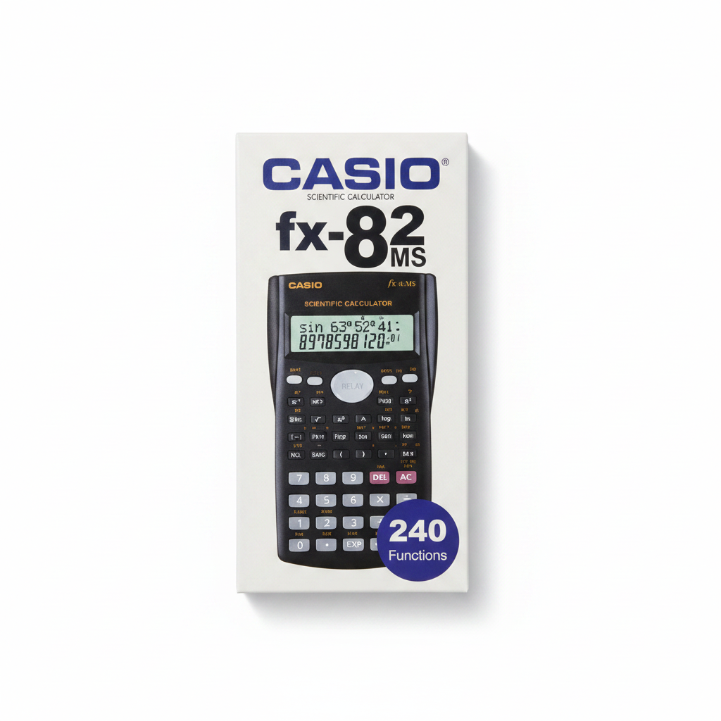Casio fx-82MS Scientific Calculator - White Retail Box with 240 Functions Badge