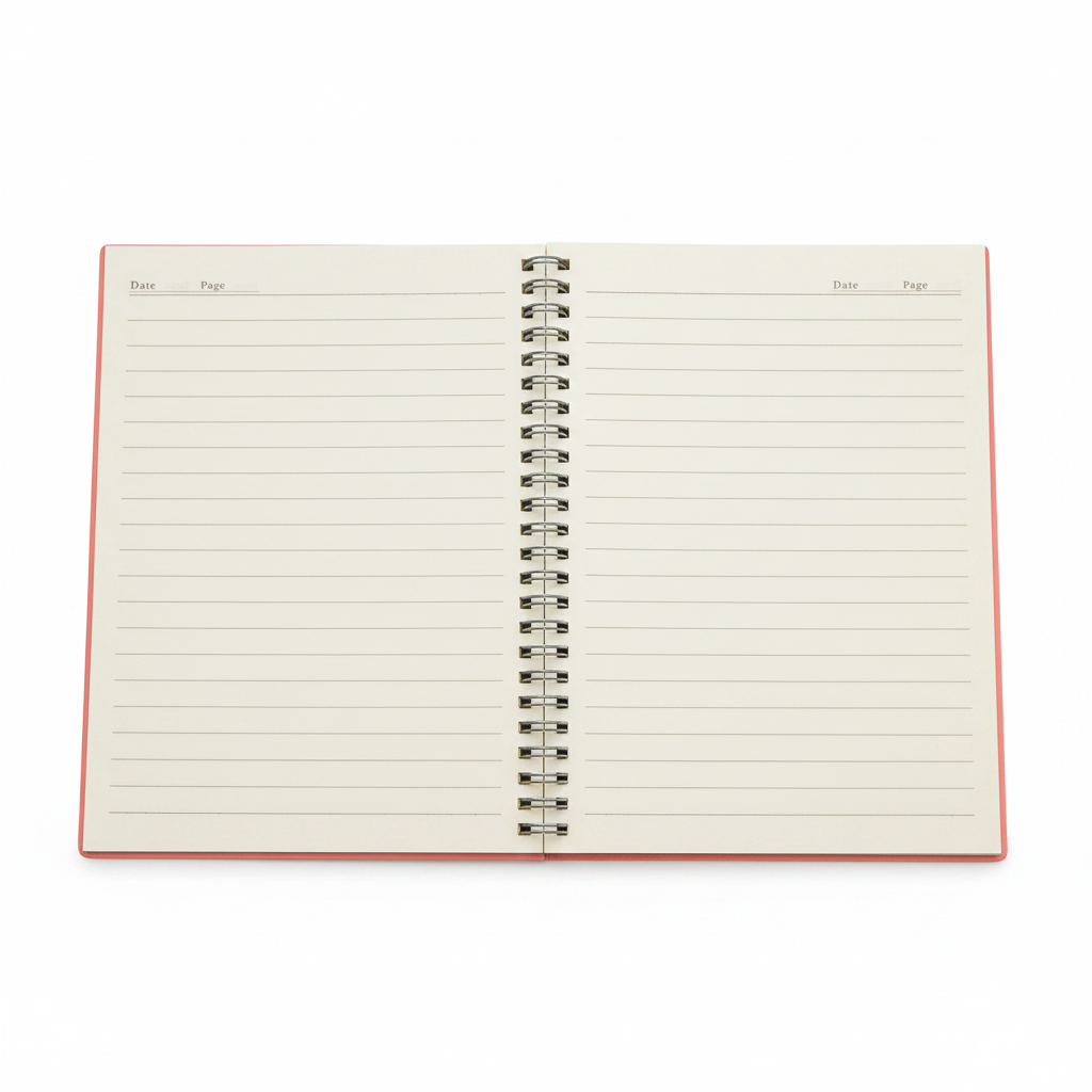 Office Notes A5 Spiral Notebook - Open Flat Showing Cream Lined Pages