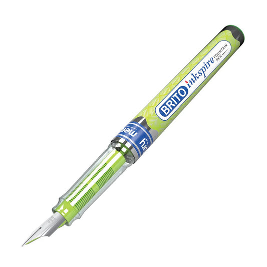 Mercury Brito Inkspire Fountain Pen single pen green barrel with transparent ink reservoir and iridium point nib