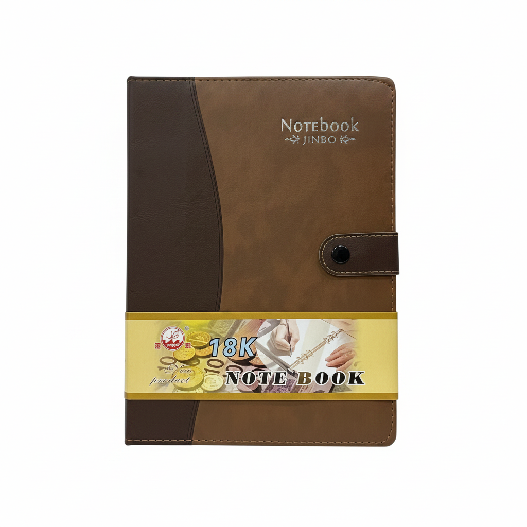 Jinbo 18K Notebook - Two-tone Brown Leather Cover with Snap Button