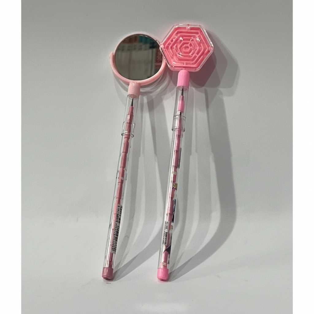 Pink novelty maze pencil set on white background
