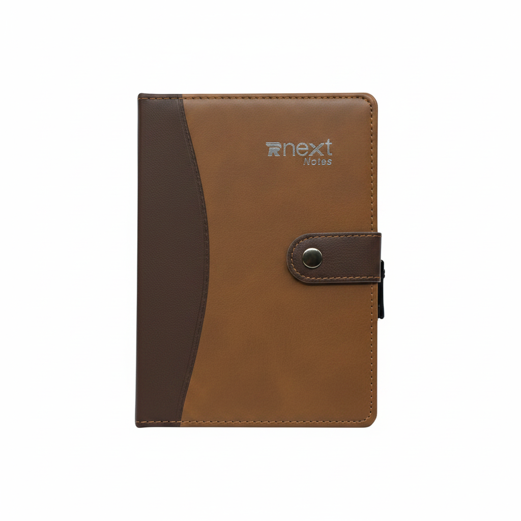Next Notes Premium Notebook - Two-tone Tan and Brown Leather Cover with Pen Loop