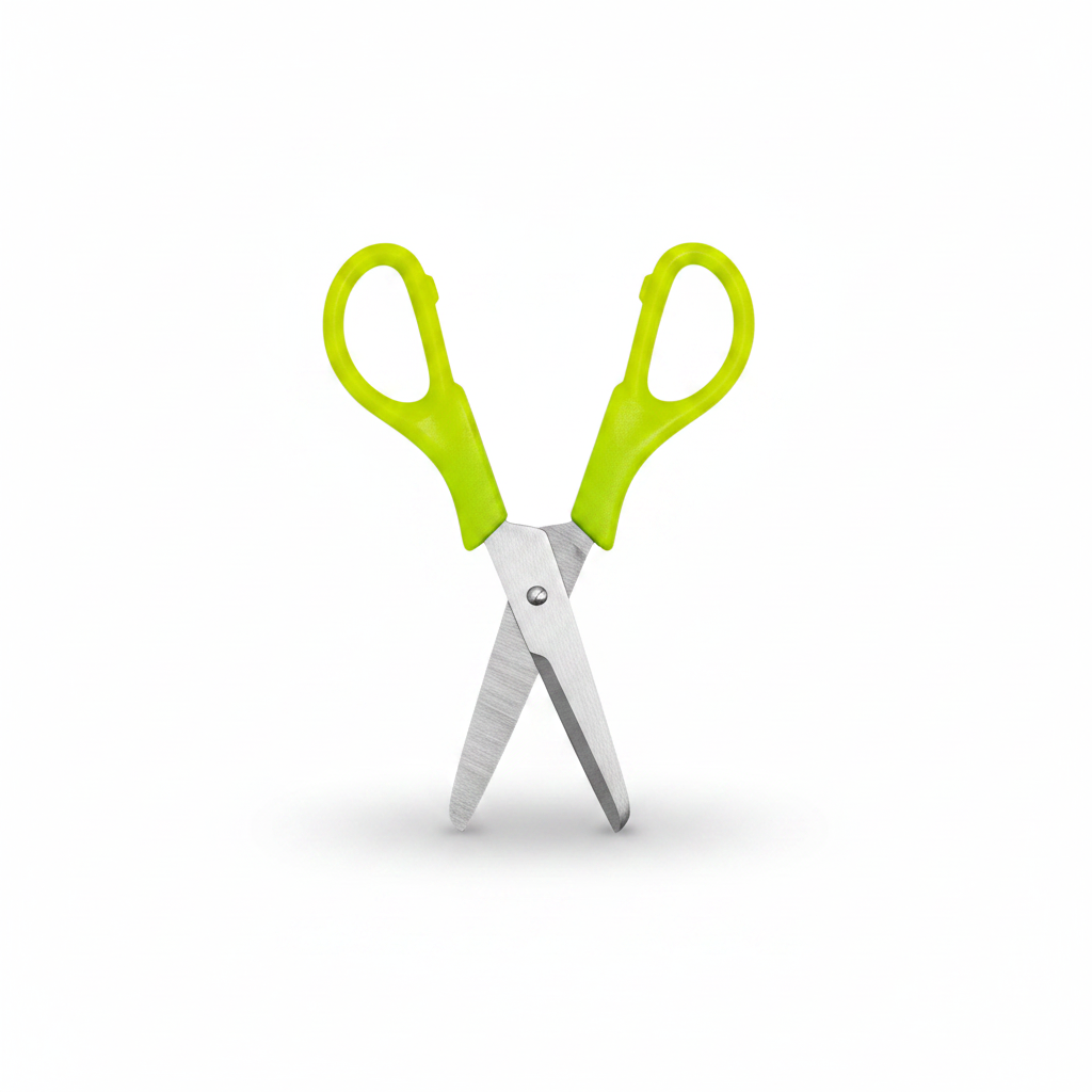 Kids scissors neon green on white background