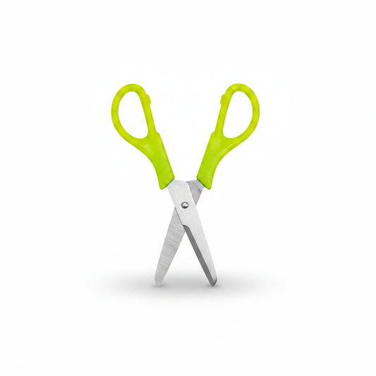 Kids scissors neon green on white background