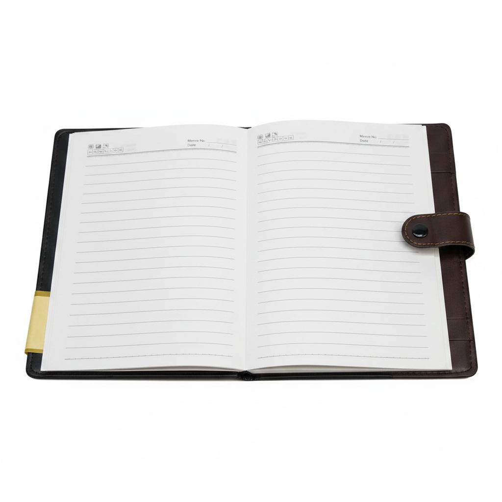 Jinbo 25K Notebook - Open Showing White Lined Pages with Weekly Tracker