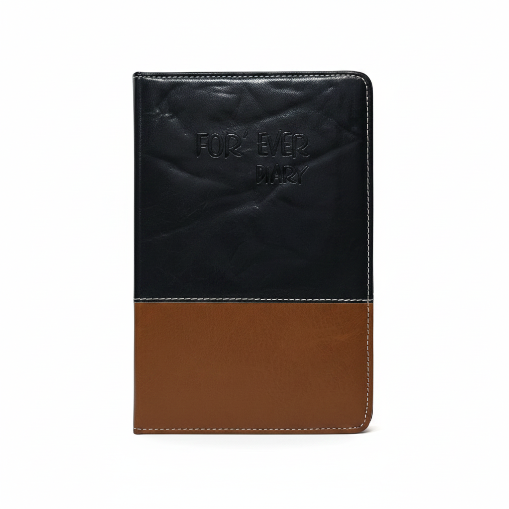 Forever Diary - Two-tone Black and Tan Brown Leather Cover Front