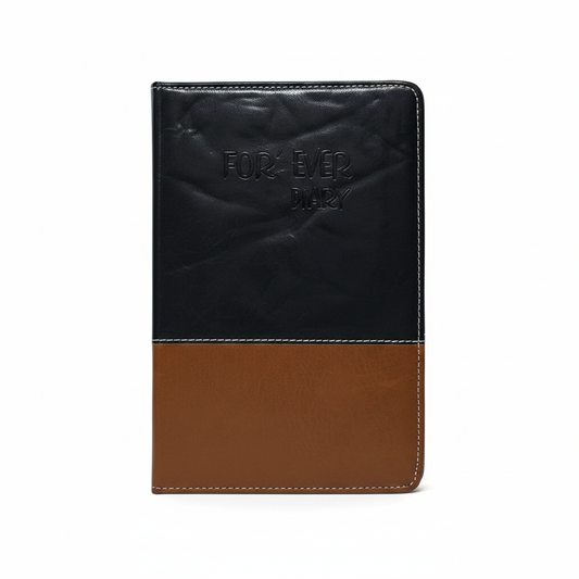 Forever Diary - Two-tone Black and Tan Brown Leather Cover Front