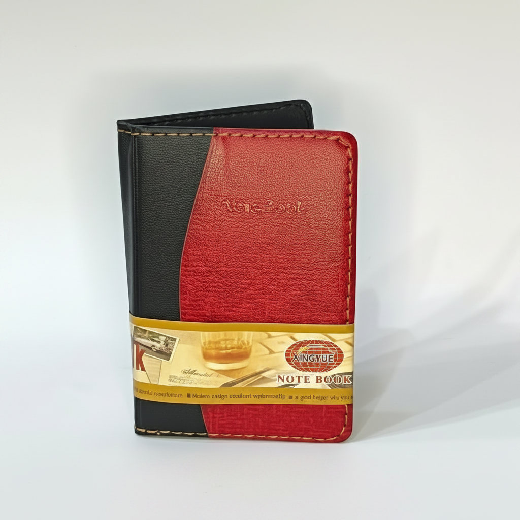 Xingyue Pocket Diary Notebook - Black Red Leather Cover Front