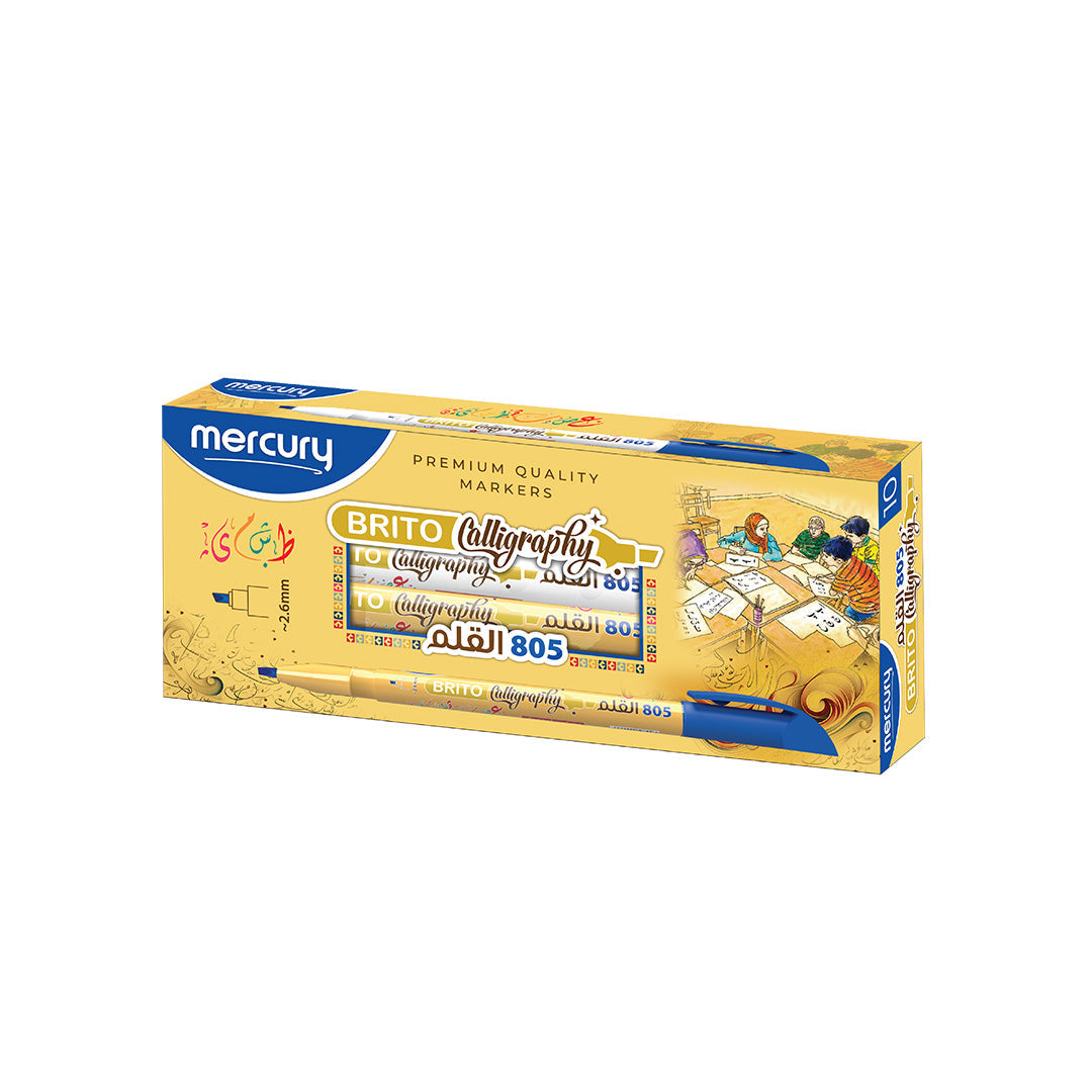 Mercury Brito Calligraphy 805 Urdu Marker premium quality 2.6mm tip 10 pack gold box