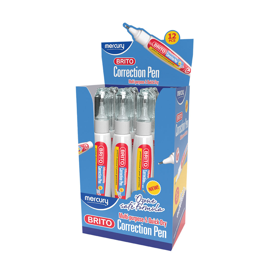 Mercury Brito Correction Pen multi-purpose quick dry ozone safe formula 12 piece display box